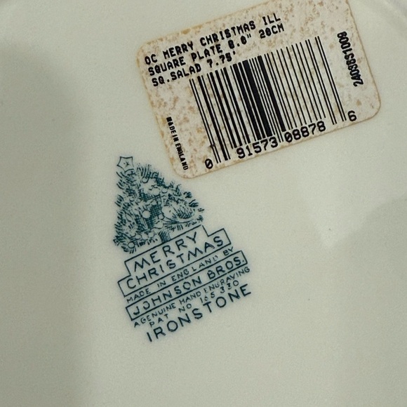 Johnson Bros Merry Christmas Square Salad Plate 7 1/2 inches Ceramic England - Picture 5 of 5